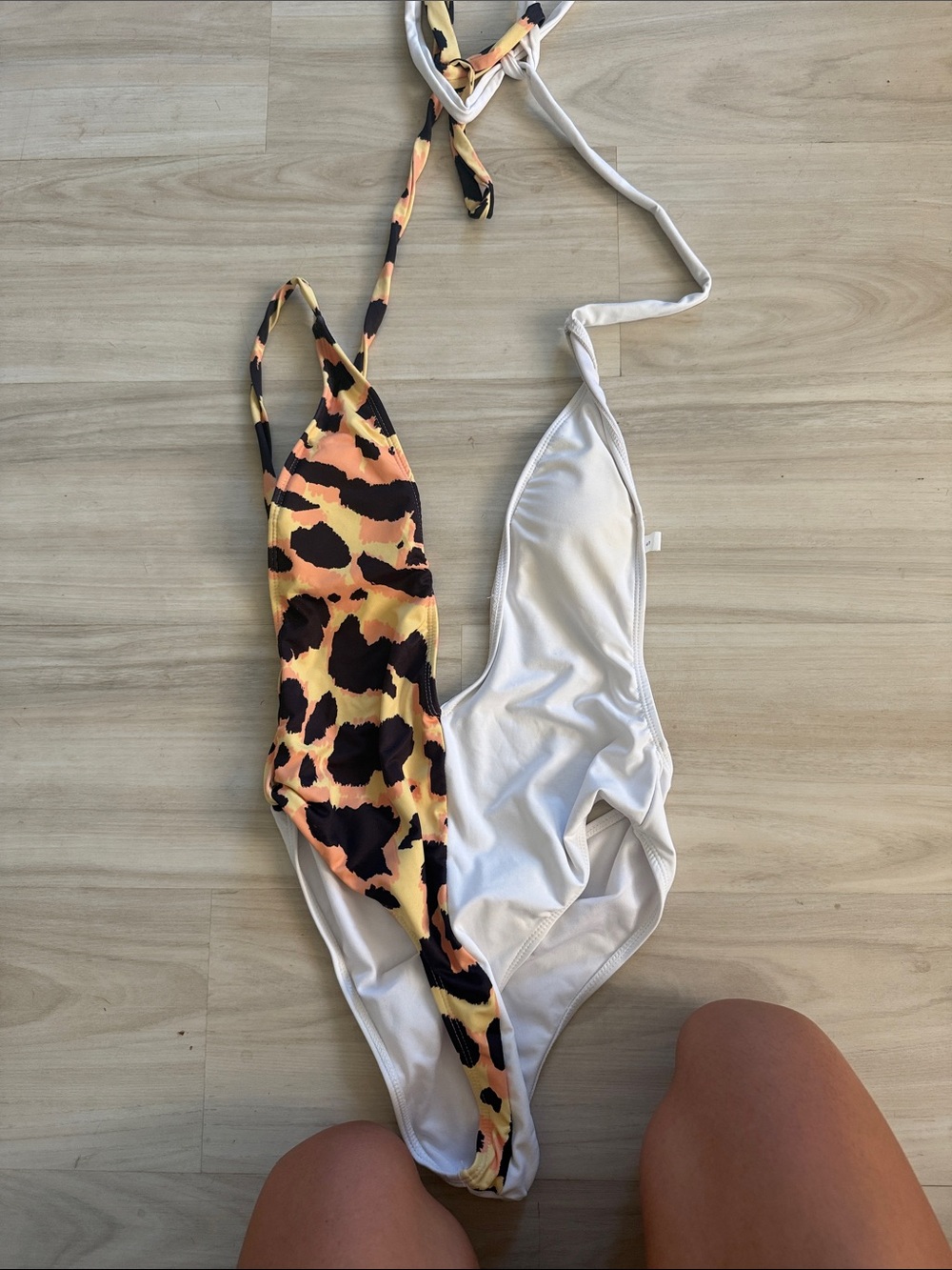 One-Piece Swim Suit - Yellow Leopard Print / White